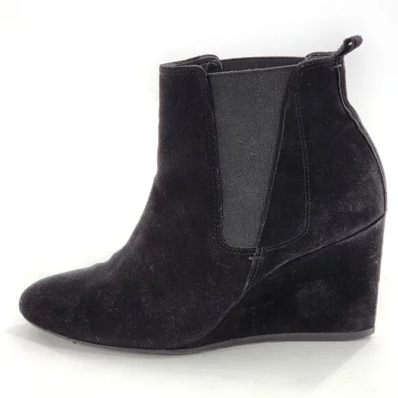 LANVIN Suede Wedge Ankle Booties Black - Picture 7 of 12